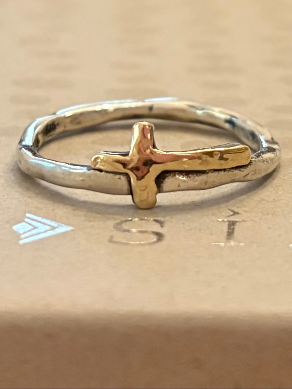 Rare Vintage Silpada Hammered Sterling Silver 14K Gold Cross Ring R1393 Size 10